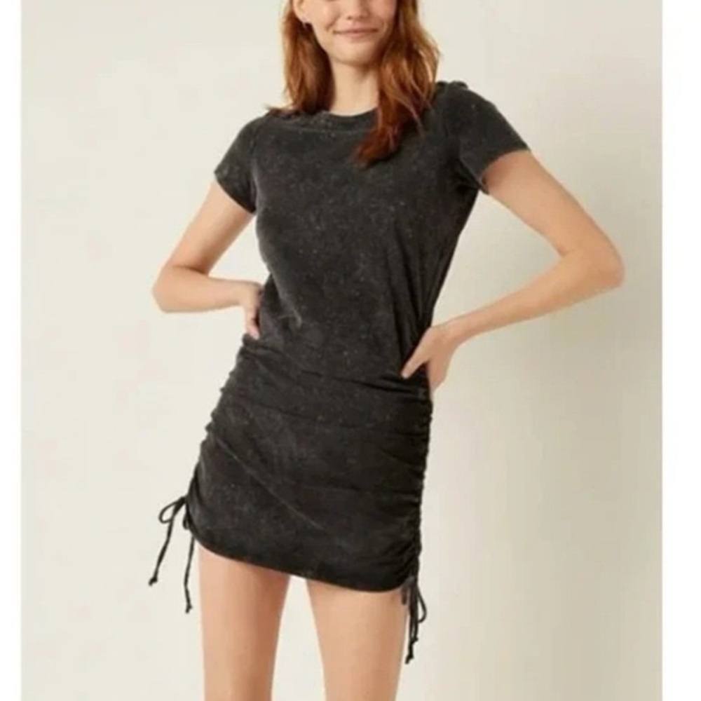 PINK by Victoria's Secret Black Acid Wash Ruched Mini Dress, Size Small